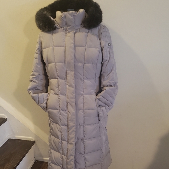Calvin Klein Hooded Faux Fur Long Duck Down Jacket - Picture 1 of 15